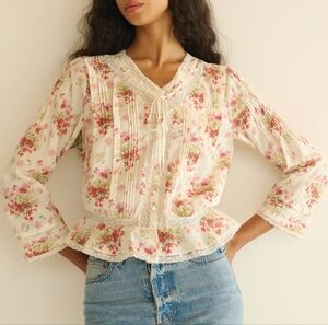 NWT DOEN Hillock Top - Ivory Lantana Floral S